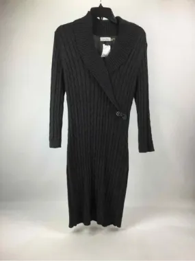 Calvin Klein Size L Dark Gray Knit Ribbed Long Sleeve Dress