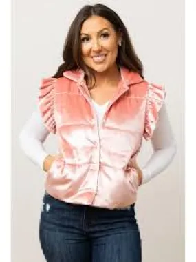 SG110 - Pink Shimmer Ruffle Sleeve Puffer Vest