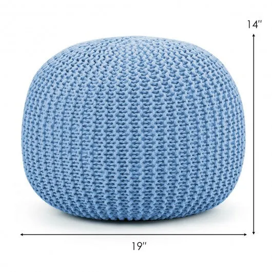 100% Cotton Hand Knitted Pouf Floor Seating Ottoman-Blue