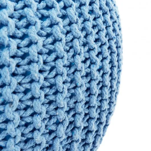 100% Cotton Hand Knitted Pouf Floor Seating Ottoman-Blue