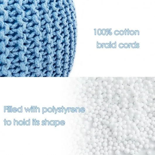 100% Cotton Hand Knitted Pouf Floor Seating Ottoman-Blue