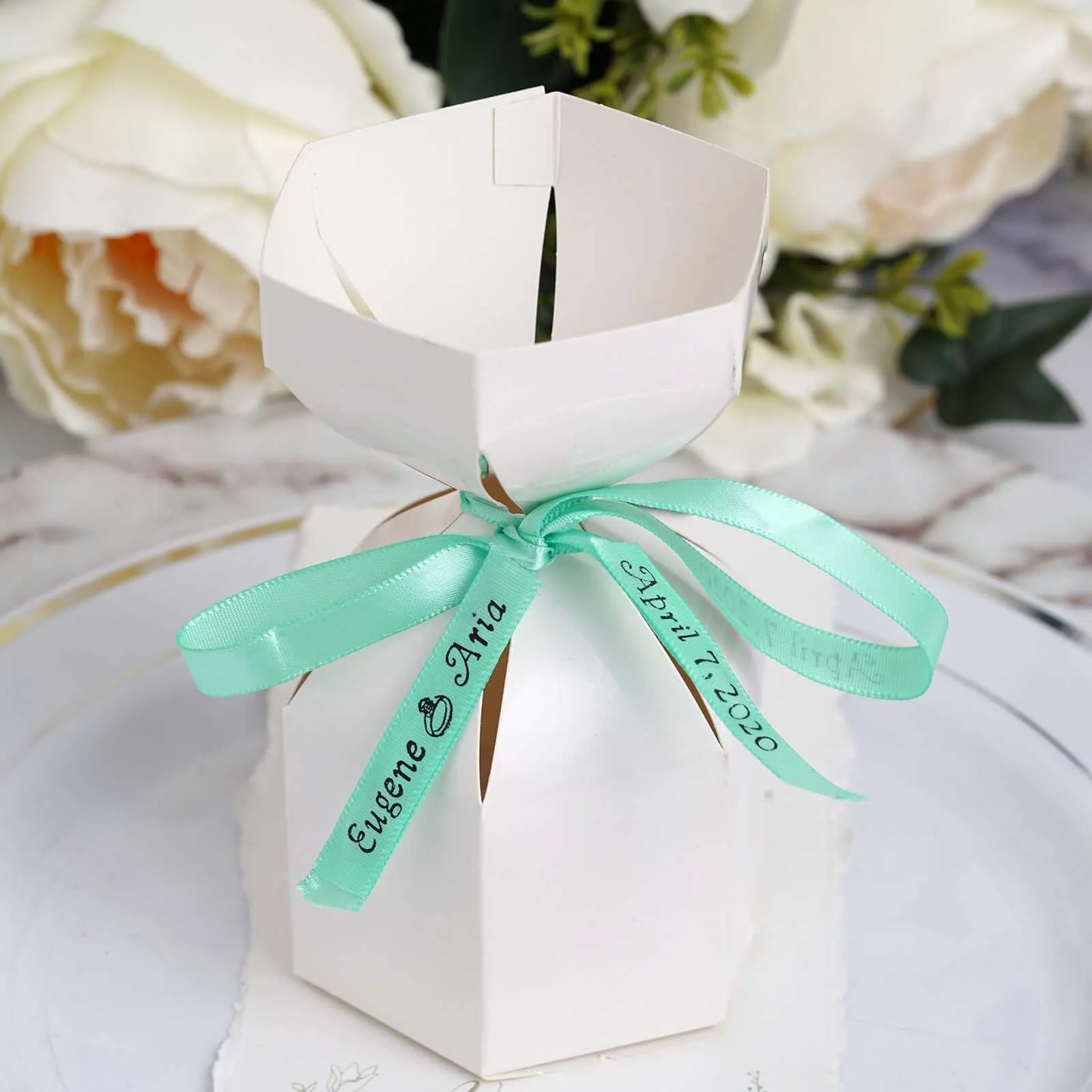 100 Pack White Personalized French A la Mode Favor Gift Boxes, Custom Wedding Favors