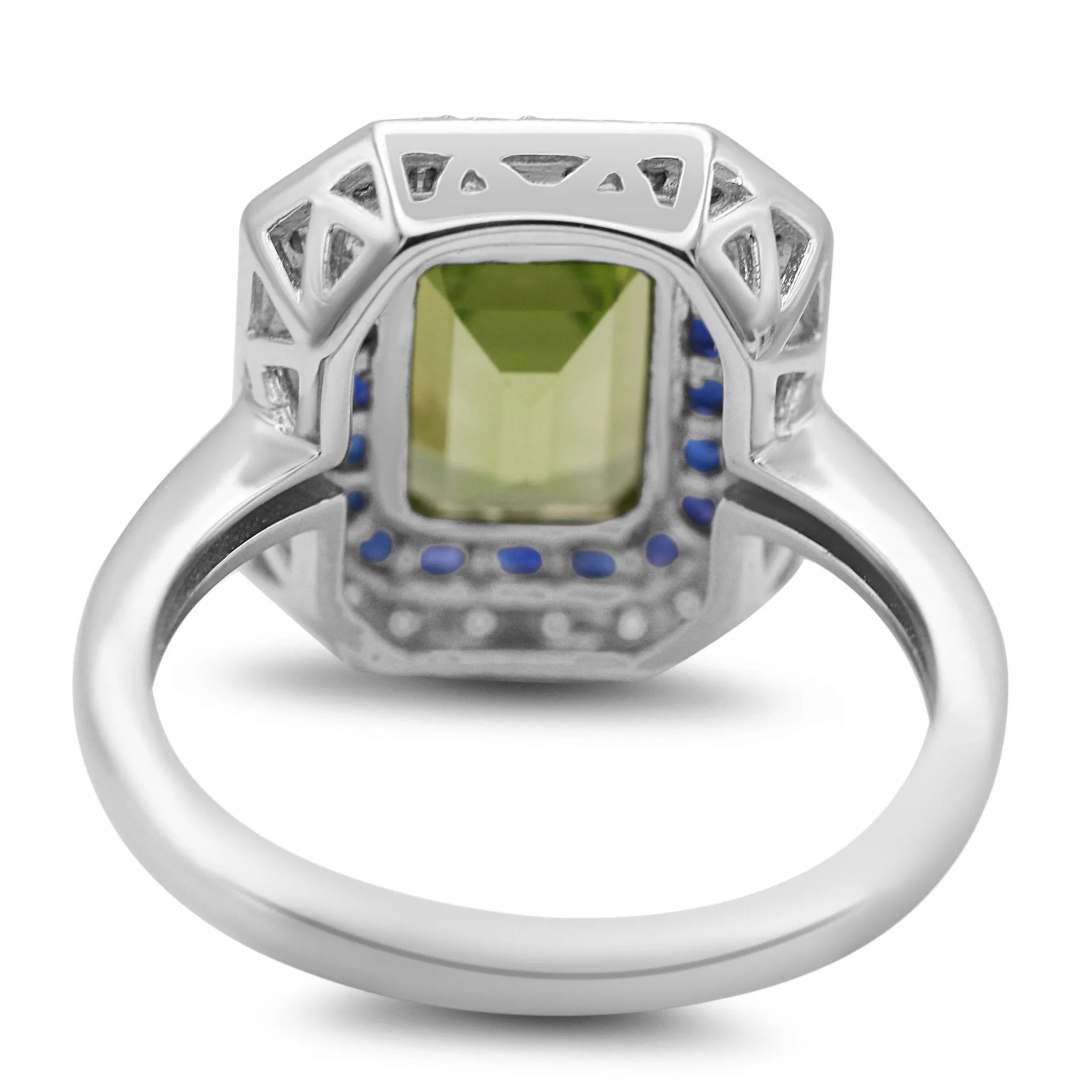 18ct White Gold Diamond, Peridot & Sapphire Target Cluster Ring