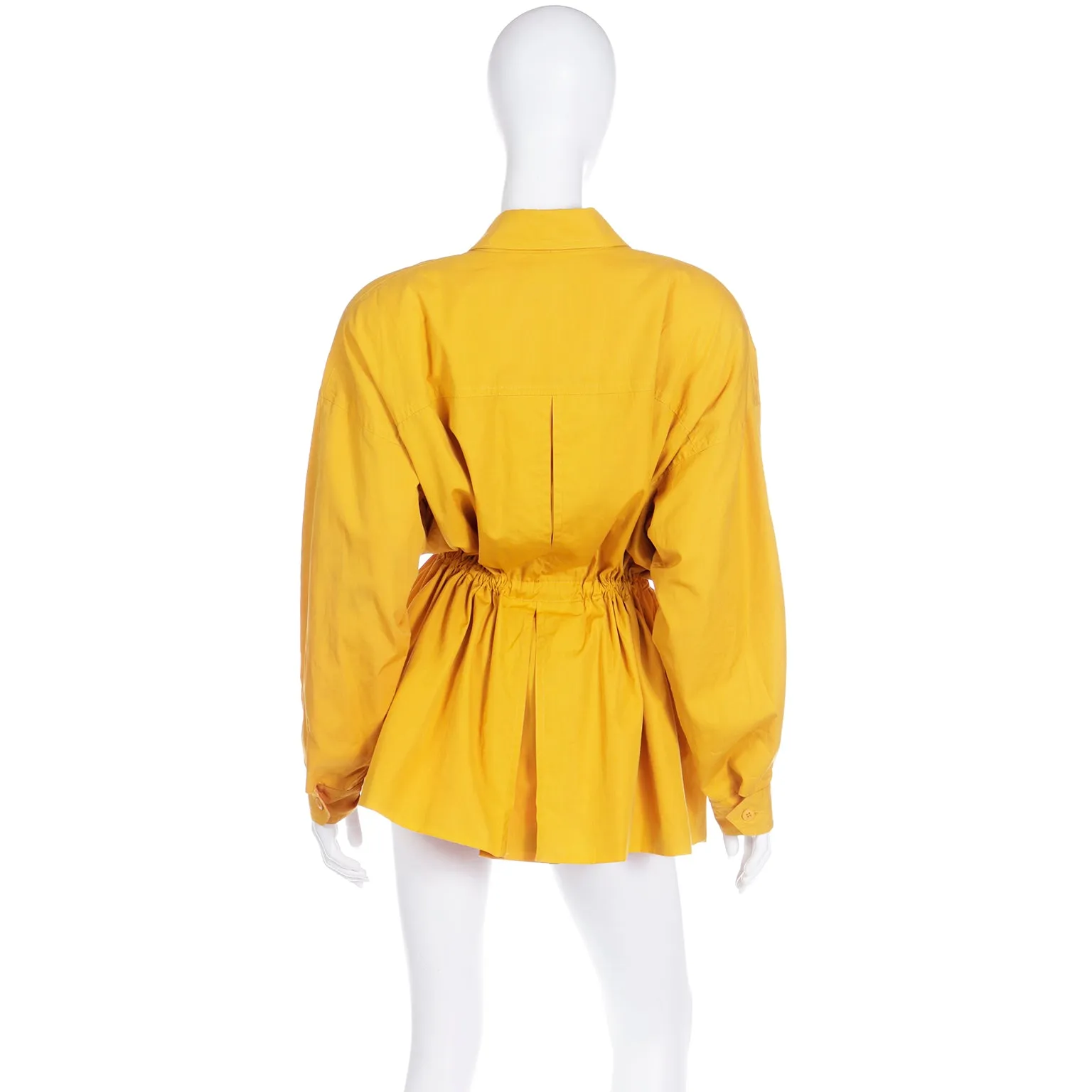 1980s Vintage Donna Karan Drawstring Mustard Yellow Cotton Coat