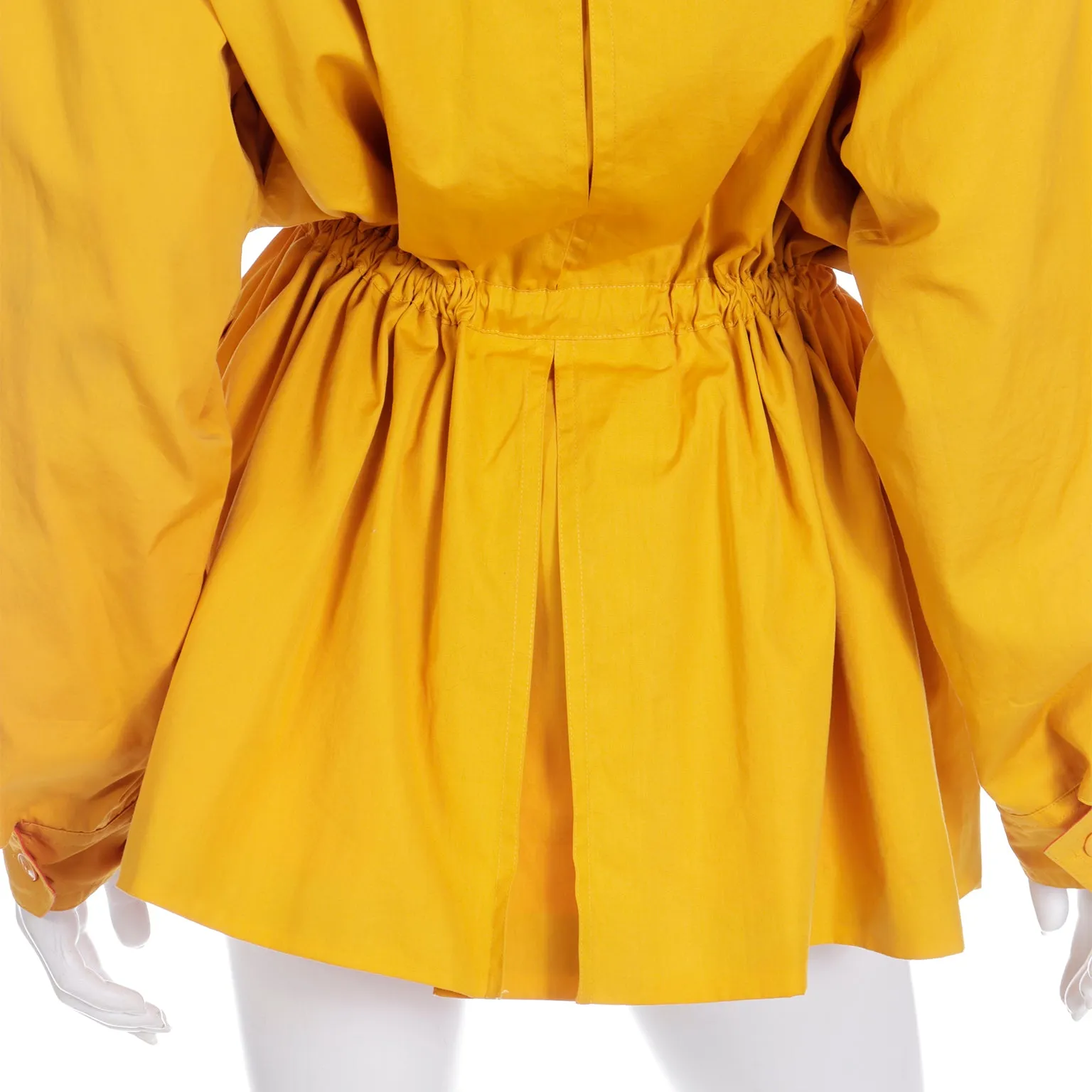 1980s Vintage Donna Karan Drawstring Mustard Yellow Cotton Coat