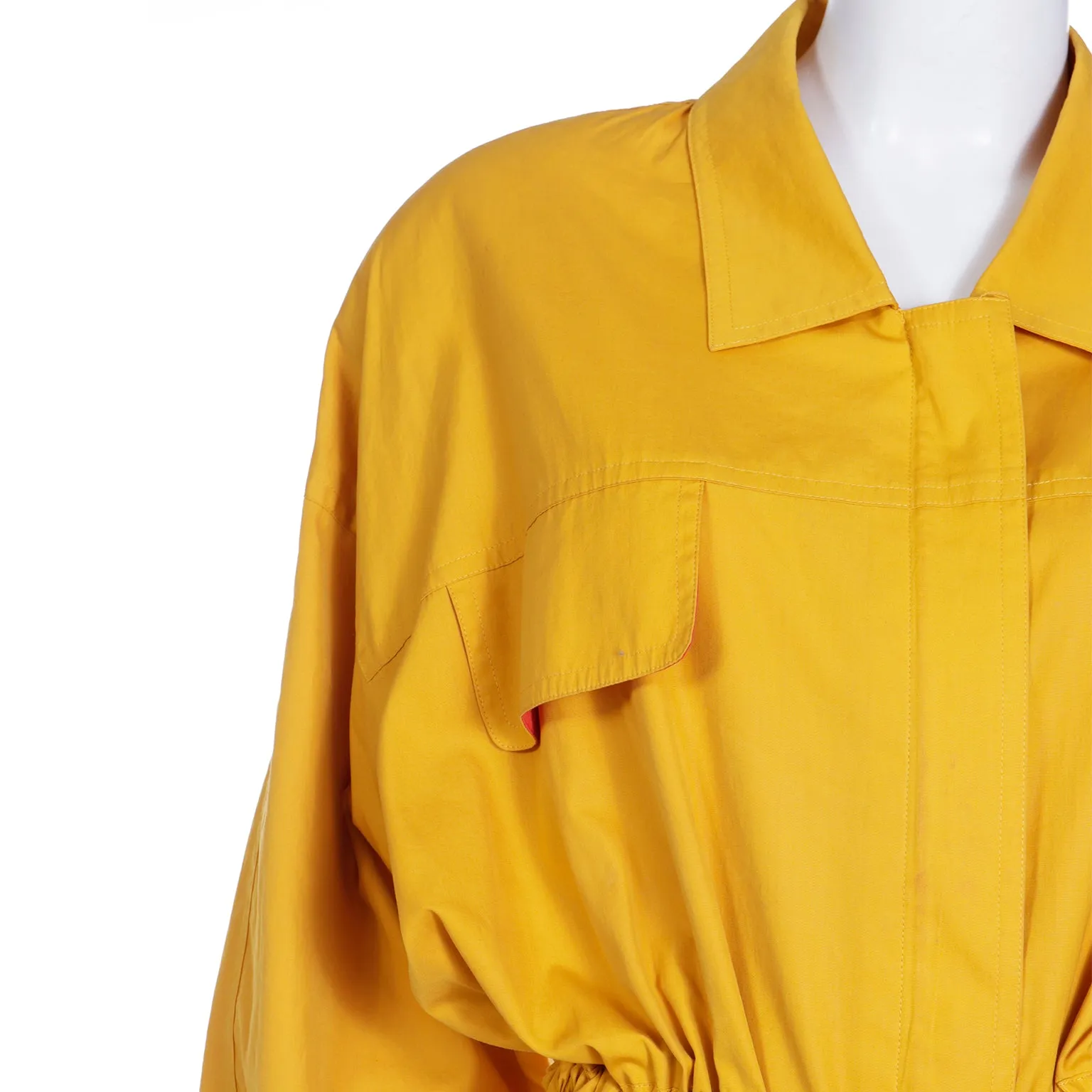 1980s Vintage Donna Karan Drawstring Mustard Yellow Cotton Coat