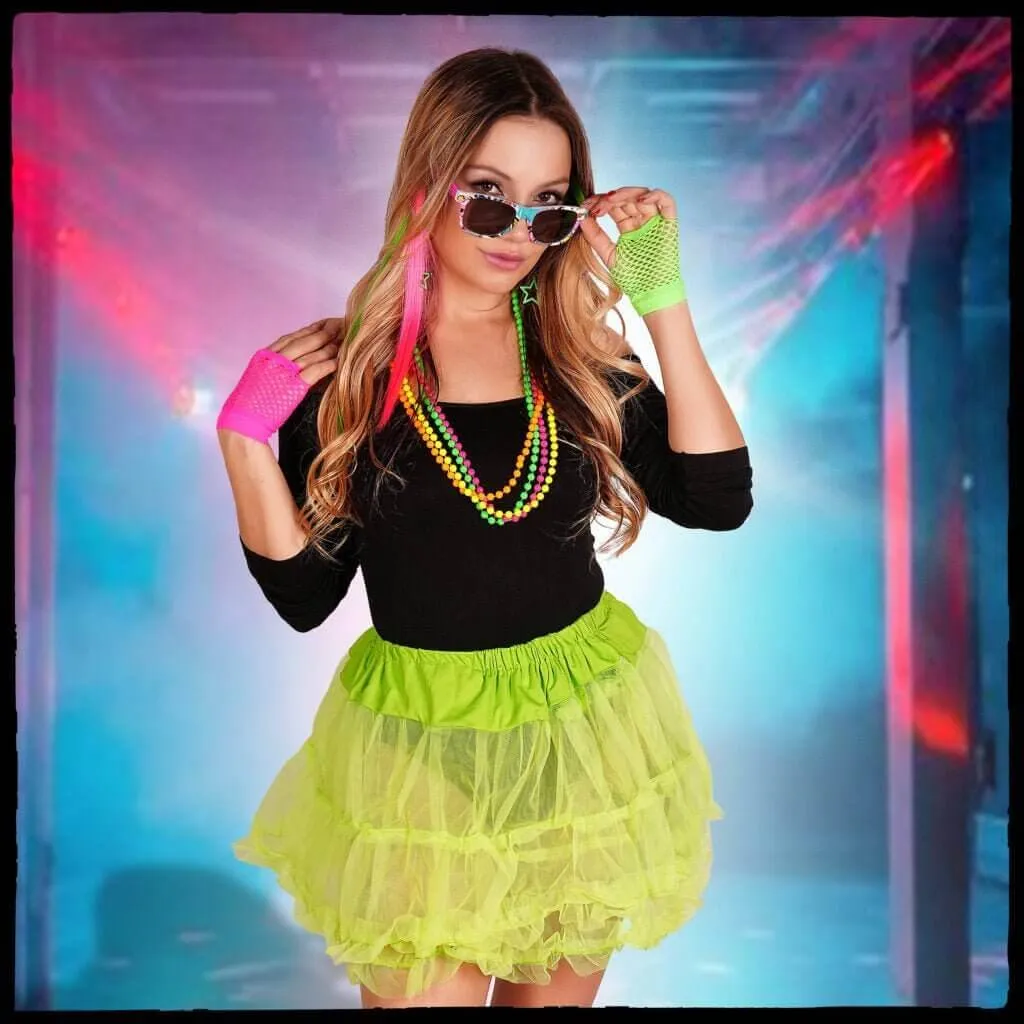 80's Neon Kit (Hair Extension, Beads, Earrings, Gloves. and Glasses)