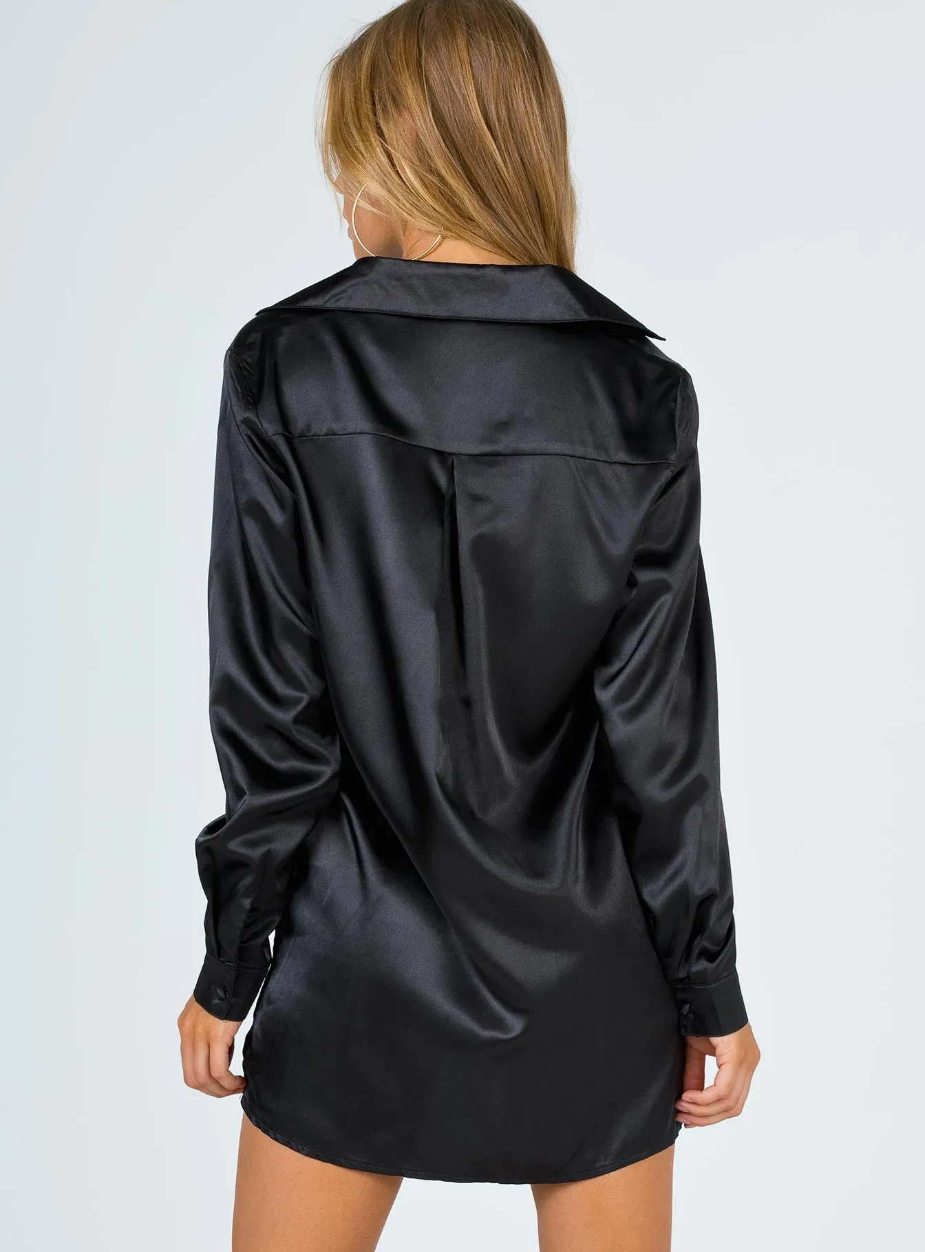 90210 Satin Shirt Mini Dress Black Eco