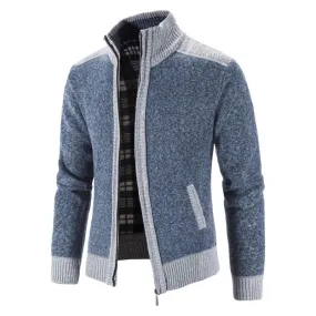 Advbridge New Men&#39;s Sweater Coat Fashion Patchwork Cardigan Men Knitted Sweater Jacket Slim Fit Stand Collar Thick Warm Cardigan Coats Men