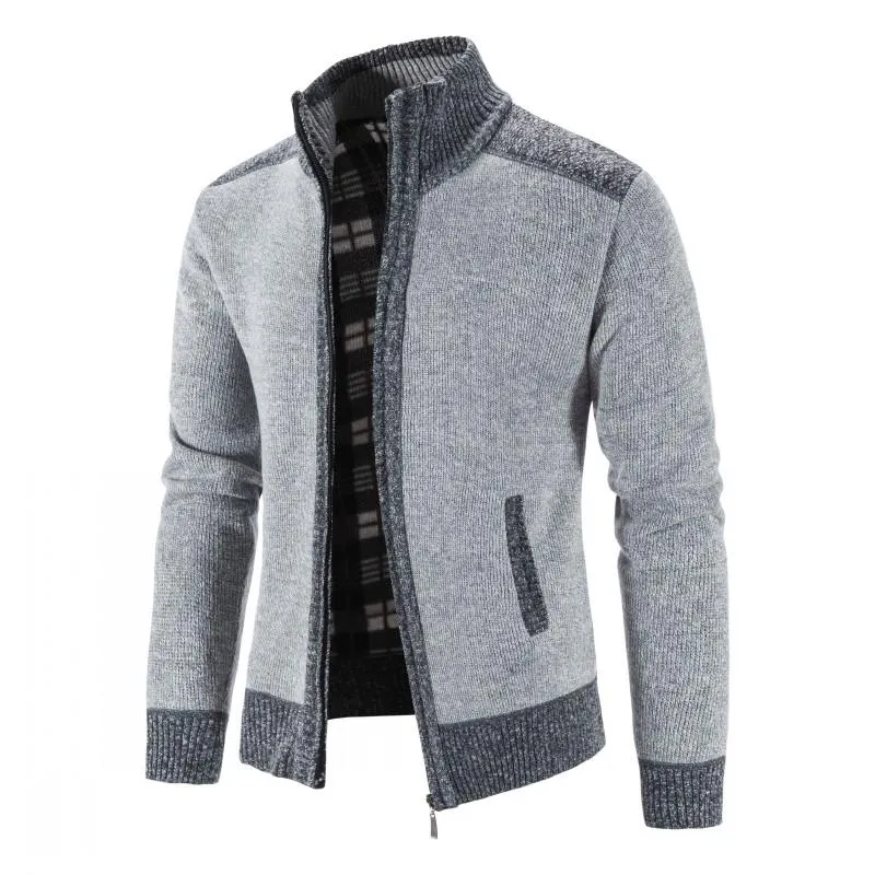 Advbridge New Men&#39;s Sweater Coat Fashion Patchwork Cardigan Men Knitted Sweater Jacket Slim Fit Stand Collar Thick Warm Cardigan Coats Men