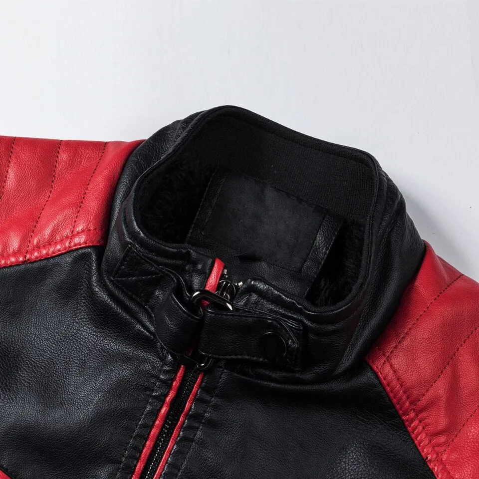 Advbridge  Winter Casual Motor Spliced Leather Jacket Coat Men Autumn Fashion Biker Vintage Warm Leather Jacket Coat Men