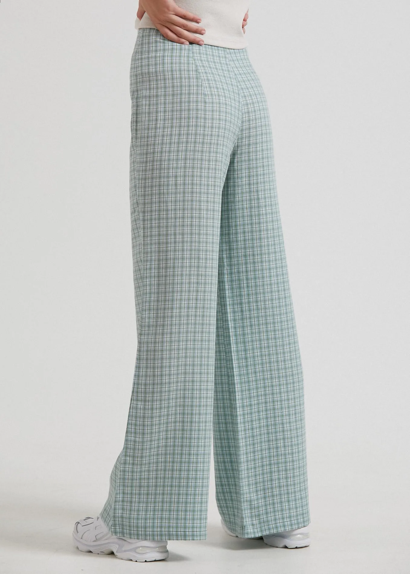 Afends Womens Billy - Hemp Check High Waisted Pants - Moss Check