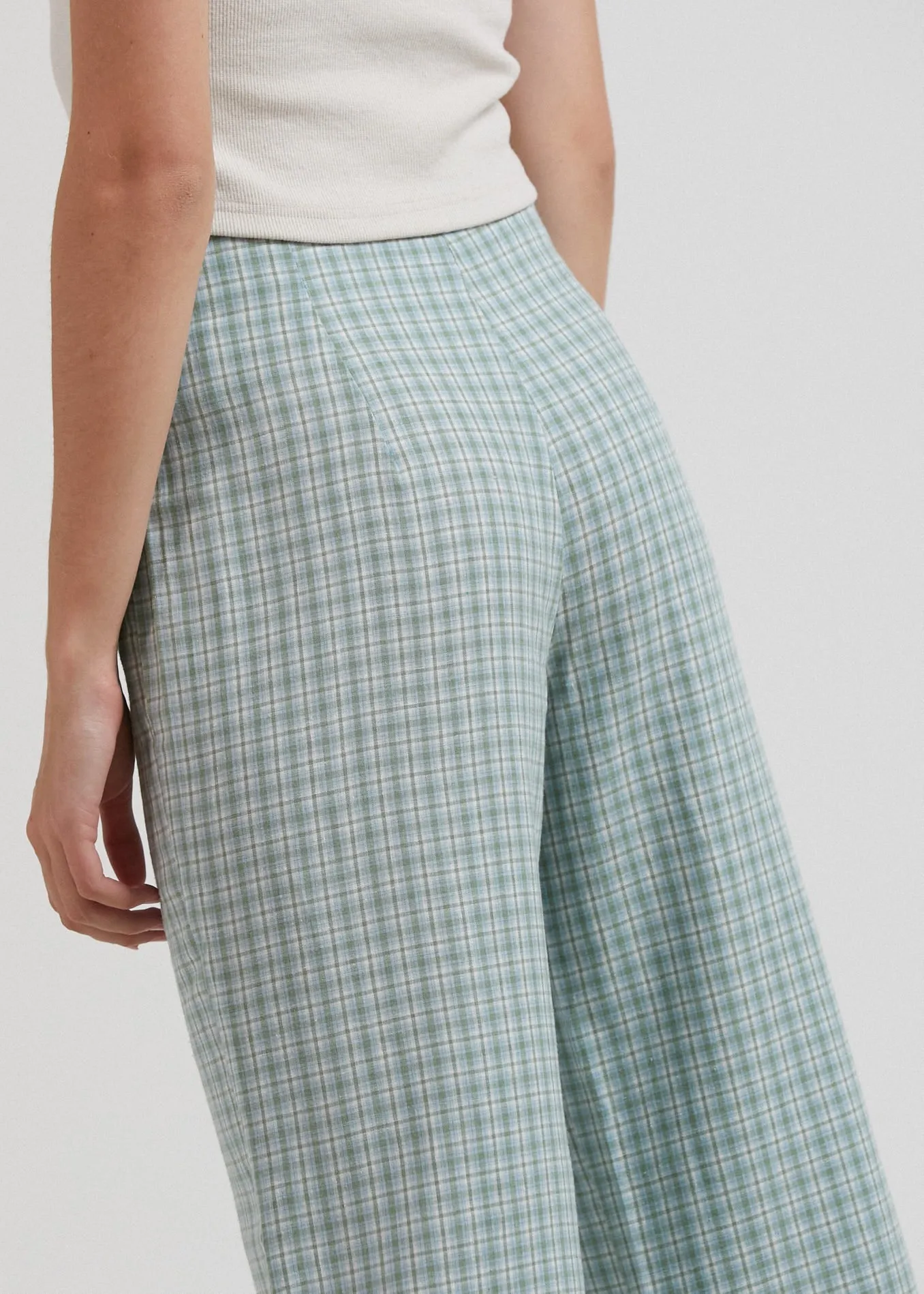 Afends Womens Billy - Hemp Check High Waisted Pants - Moss Check