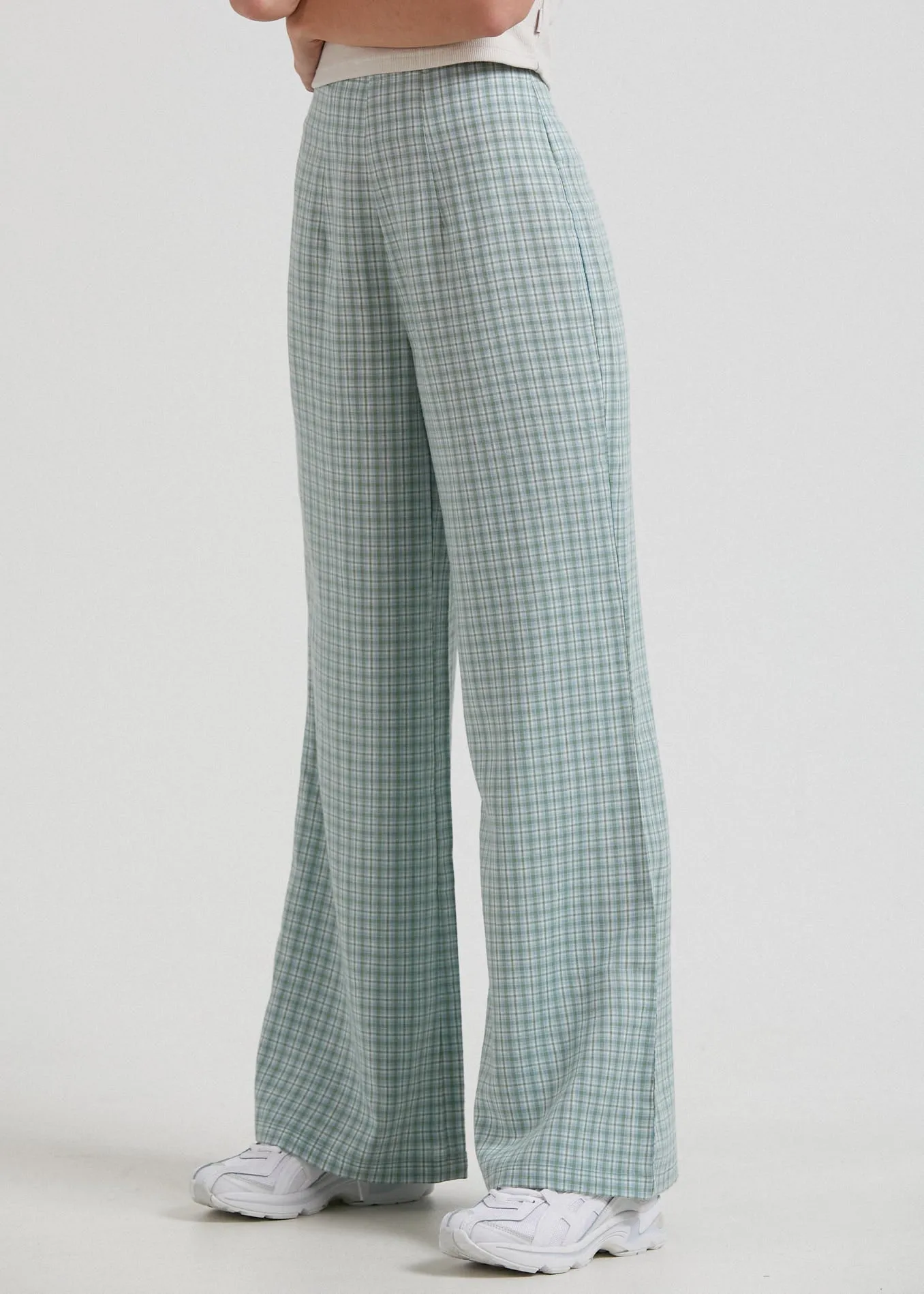 Afends Womens Billy - Hemp Check High Waisted Pants - Moss Check