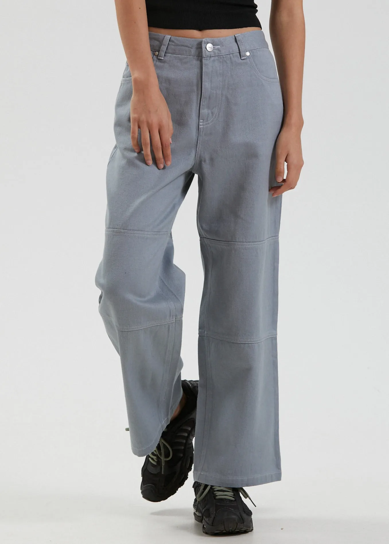 Afends Womens Kendall - Hemp Canvas Panelled Low Rise Pants - Shadow