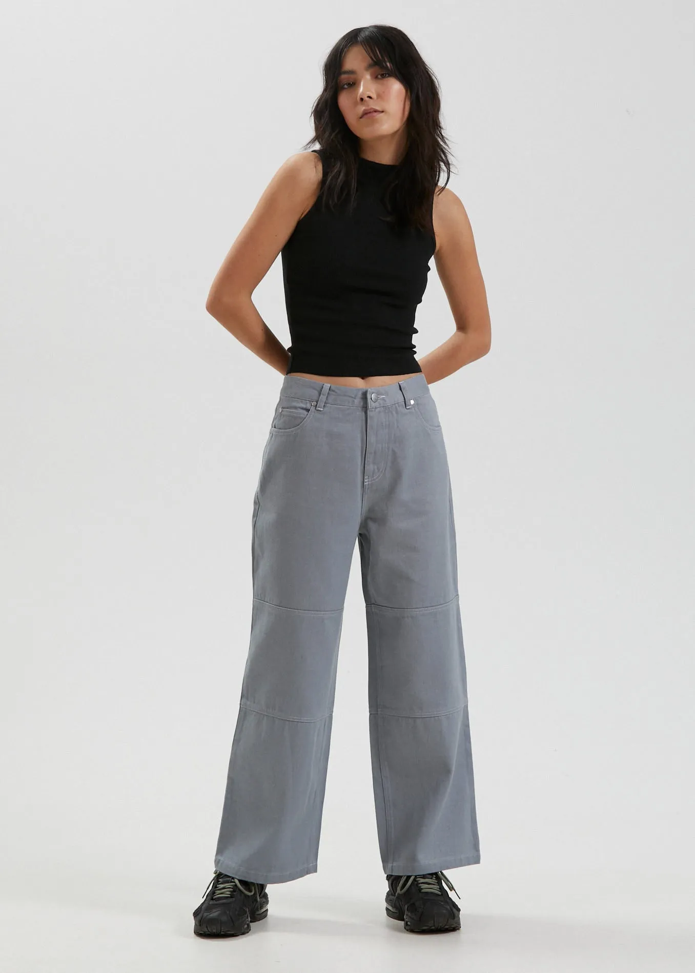 Afends Womens Kendall - Hemp Canvas Panelled Low Rise Pants - Shadow