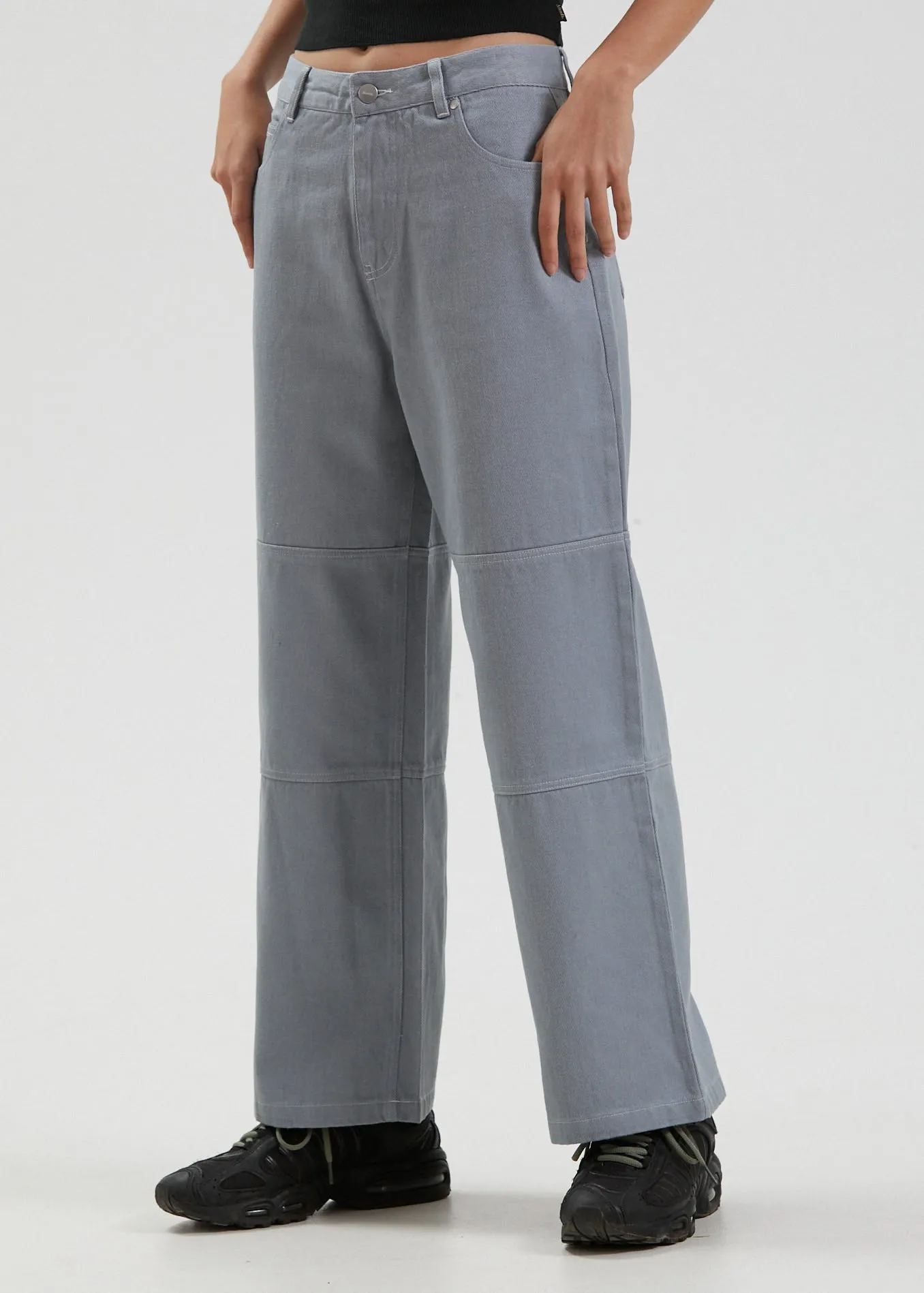 Afends Womens Kendall - Hemp Canvas Panelled Low Rise Pants - Shadow