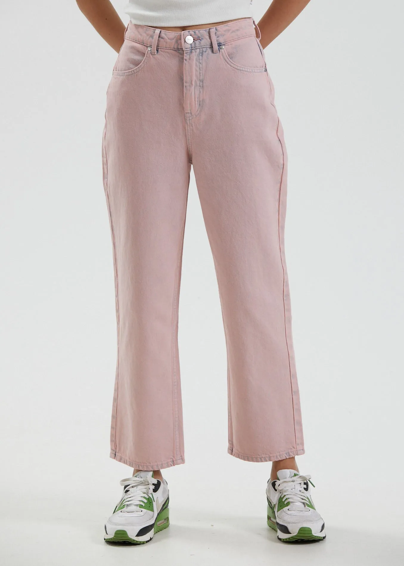 Afends Womens Shelby - Hemp Washed Denim Wide Leg Jeans - Vintage Pink