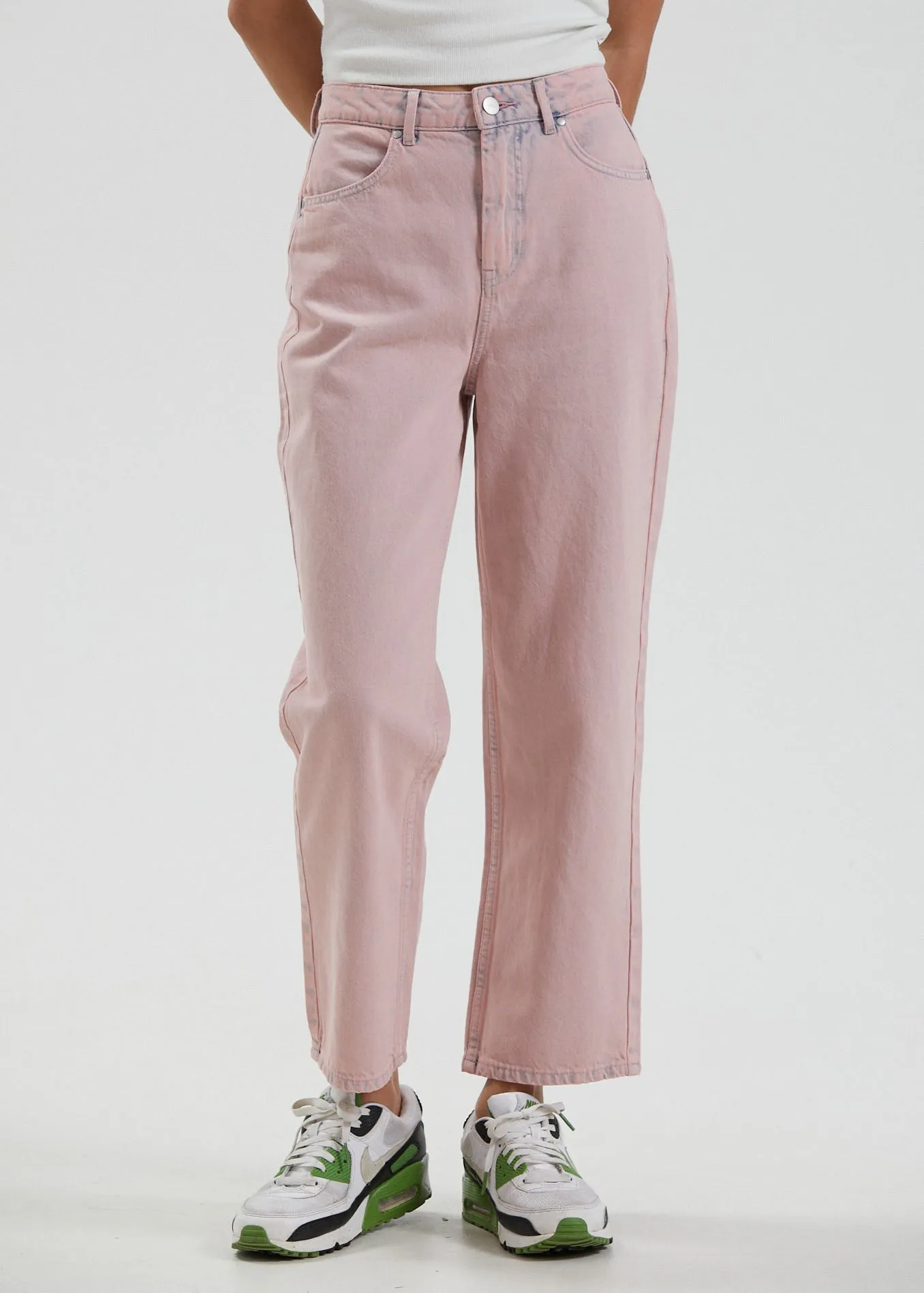 Afends Womens Shelby - Hemp Washed Denim Wide Leg Jeans - Vintage Pink