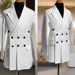 Aidase Fashion Autumn Men Long Jacket Peaked Lapel Three-Button Blazer Business Party Prom Custom Made Only Coat