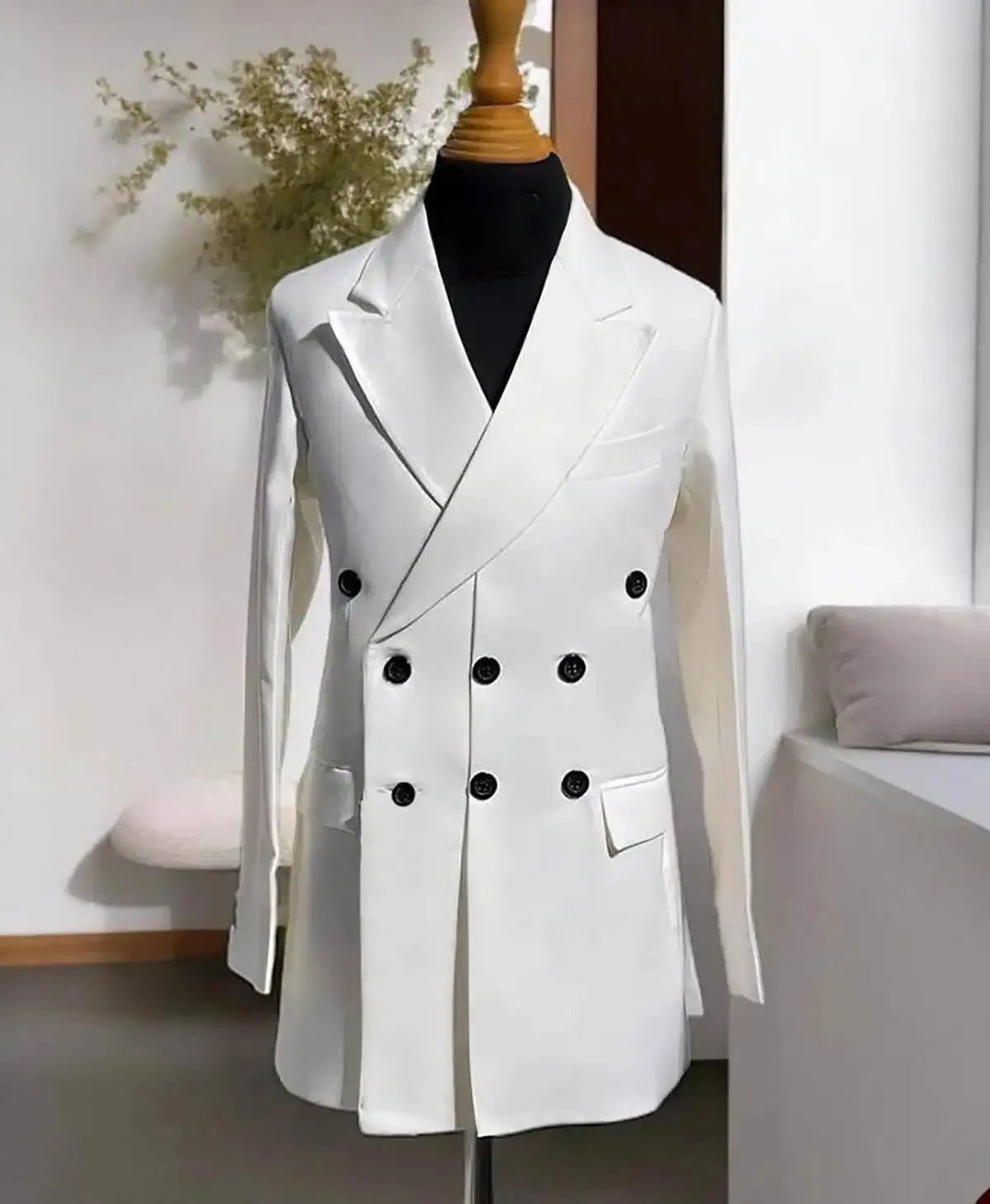 Aidase Fashion Autumn Men Long Jacket Peaked Lapel Three-Button Blazer Business Party Prom Custom Made Only Coat