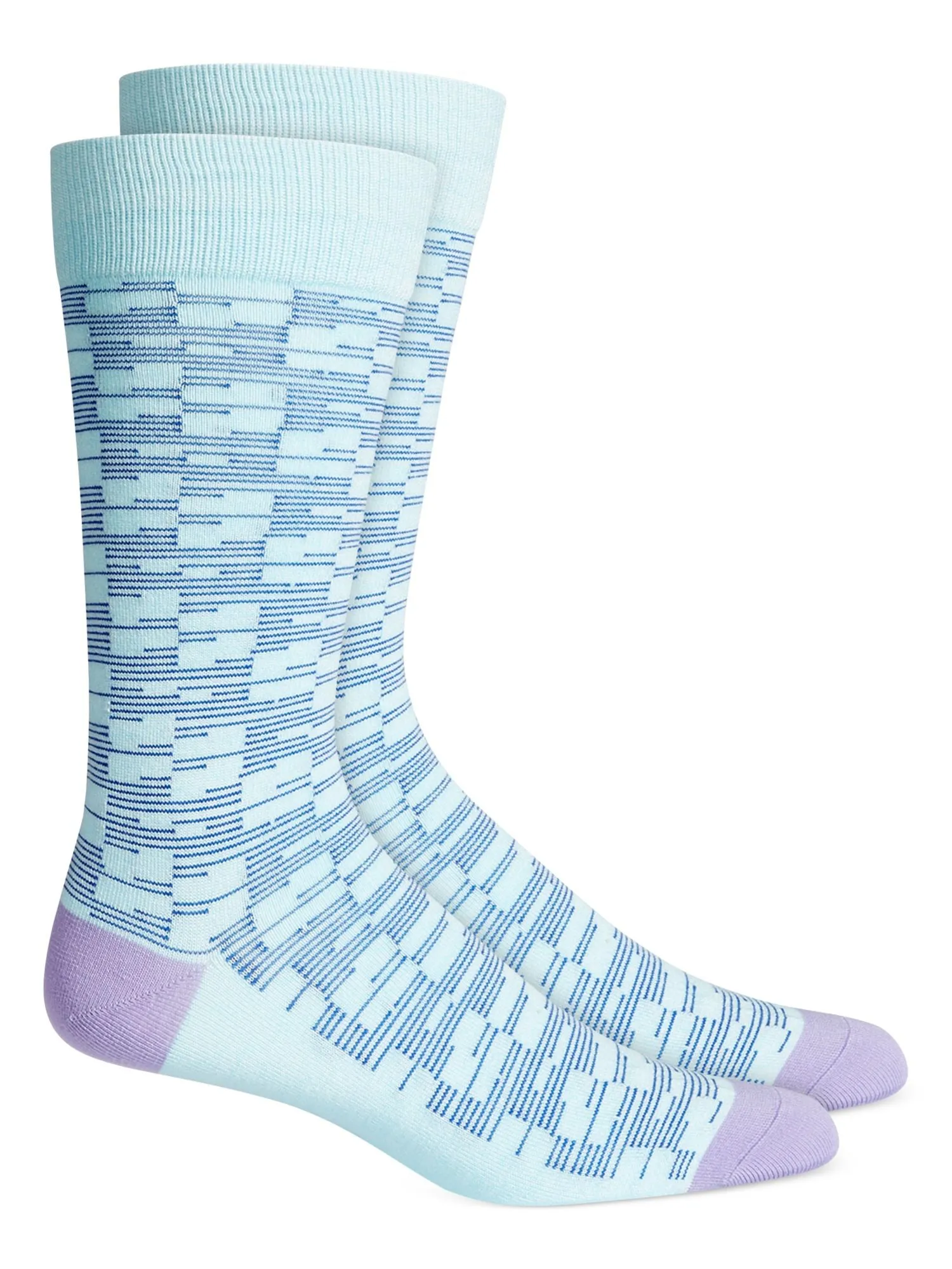 ALFANI Mens Hyper Blue Light Blue Broken Stripe Ribbed-Knit Cuffs Antimicrobial Seamless Moisture Wicking Dress Crew Socks