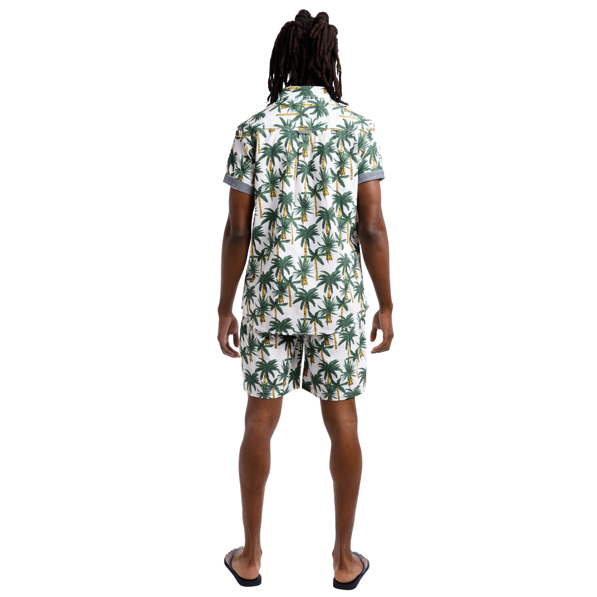 All Over Peached Poplin Print Drawstring Shorts | Tropical Palms