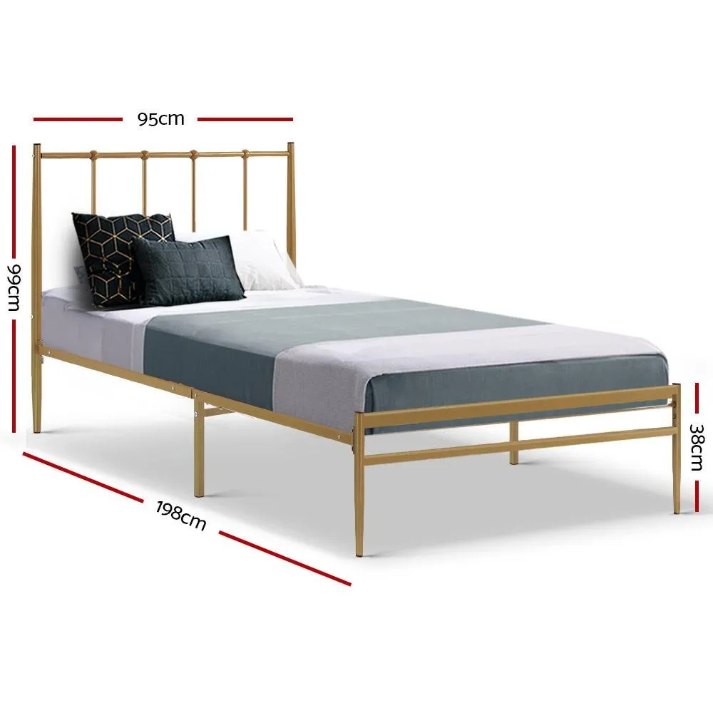 Amor Metal Single Bed Frame Gold