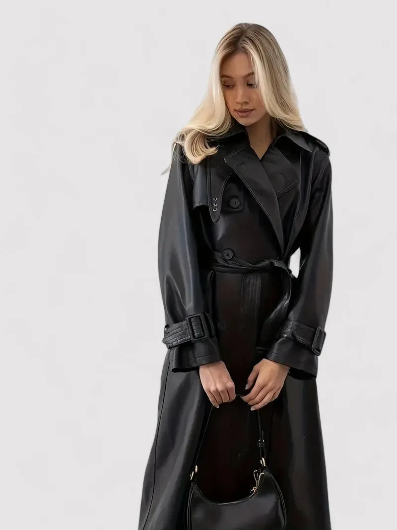 Ancien | Women's Stylish Leather Trench Coat with Belt