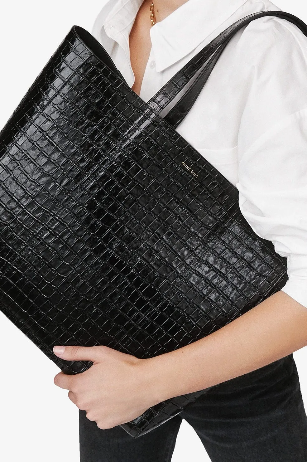 Anine Bing - Croco Tote in Black