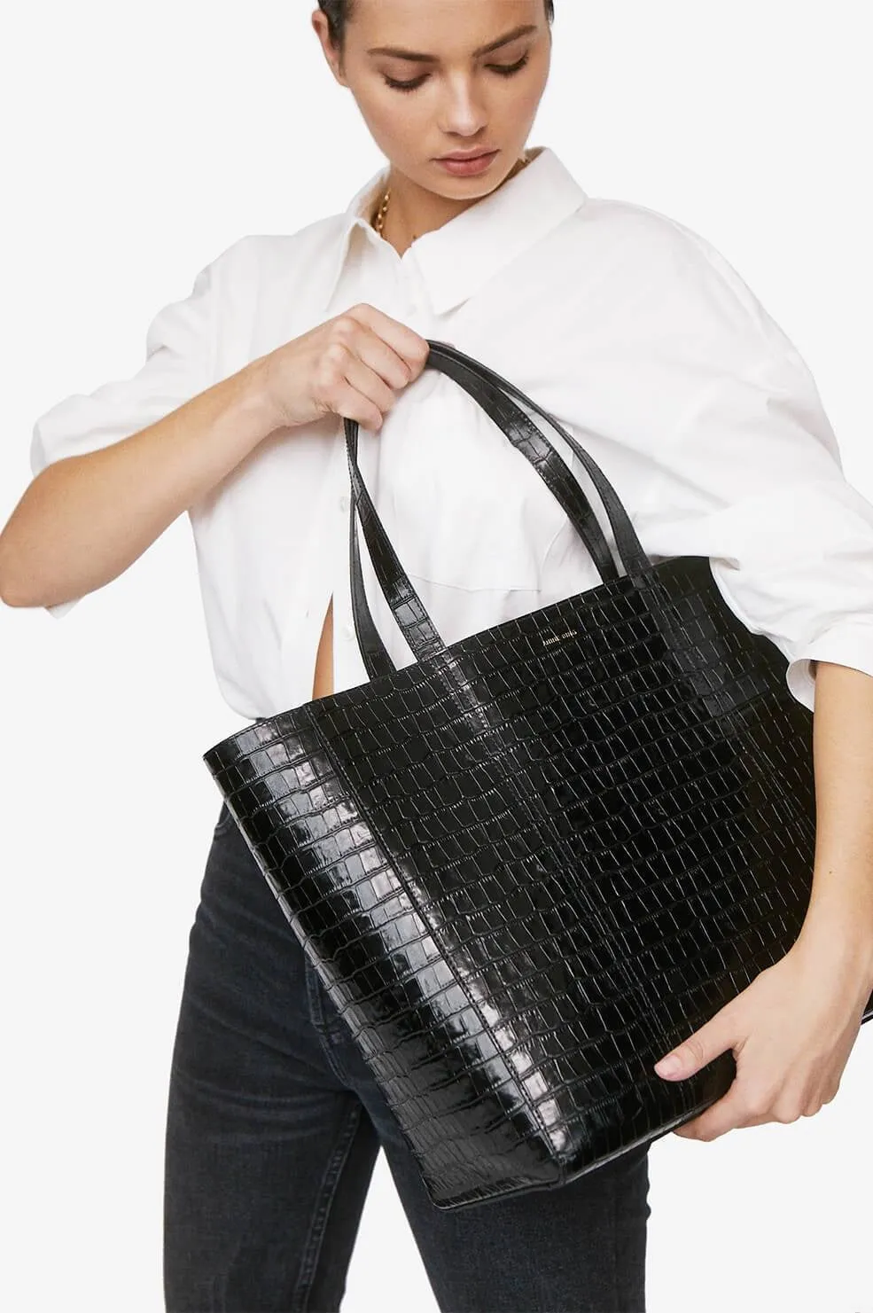 Anine Bing - Croco Tote in Black