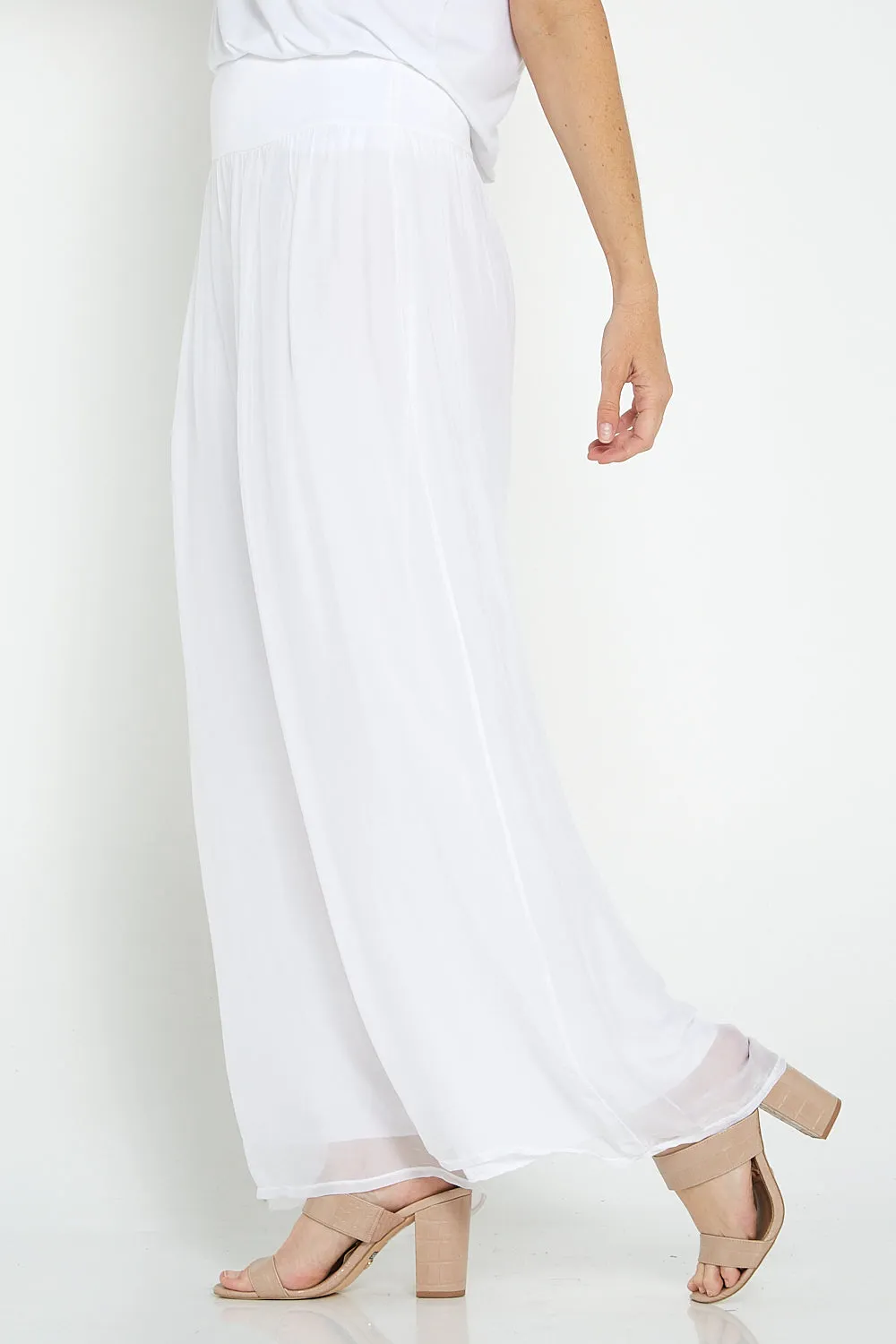 Arlette Silk Pants - Bianco White