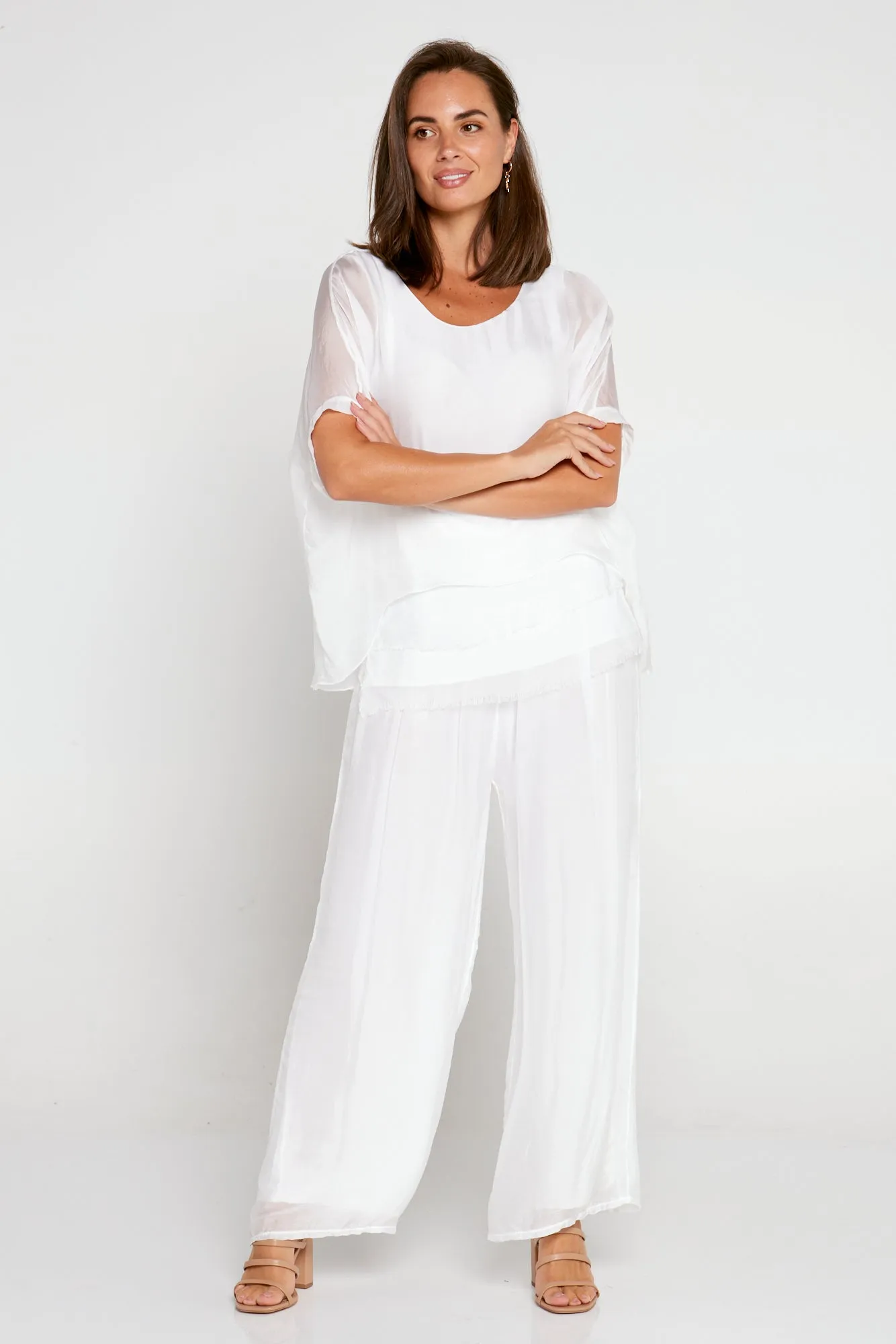 Arlette Silk Pants - Bianco White