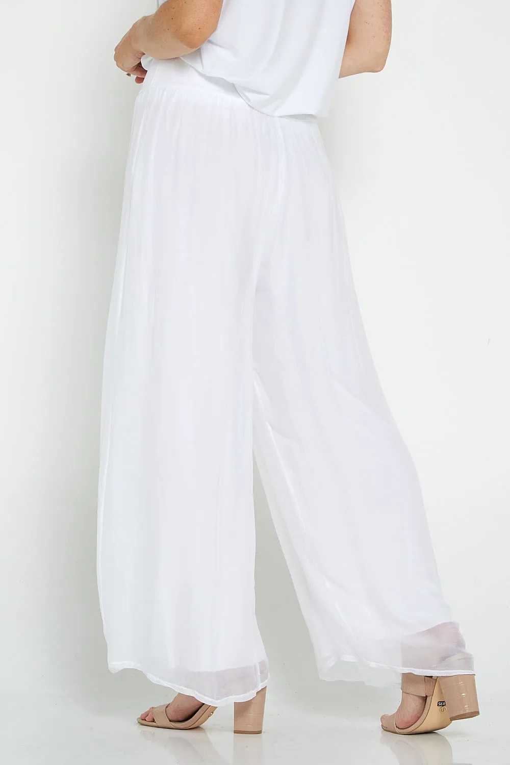 Arlette Silk Pants - Bianco White