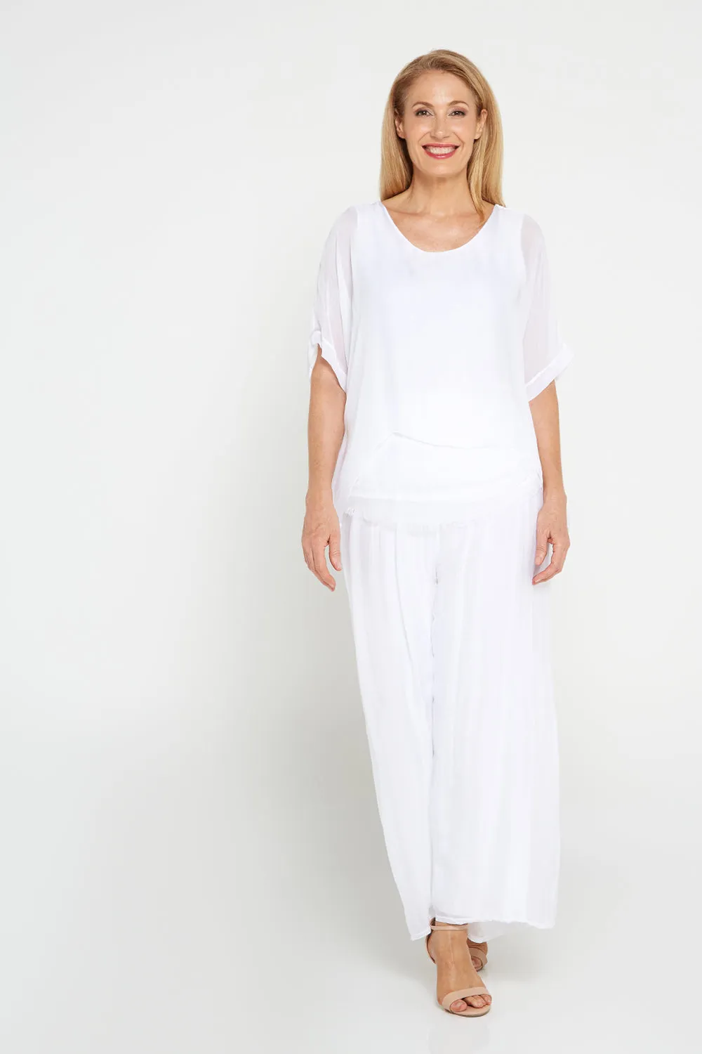 Arlette Silk Pants - Bianco White