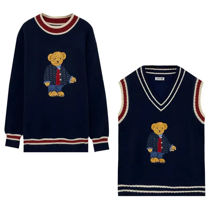 arwen ajh 2024 Autumn Winter Women's Vest Japanese Style Cartoon Bear Pullover Vest Sweater Oversize  Clothes Knitted Vest