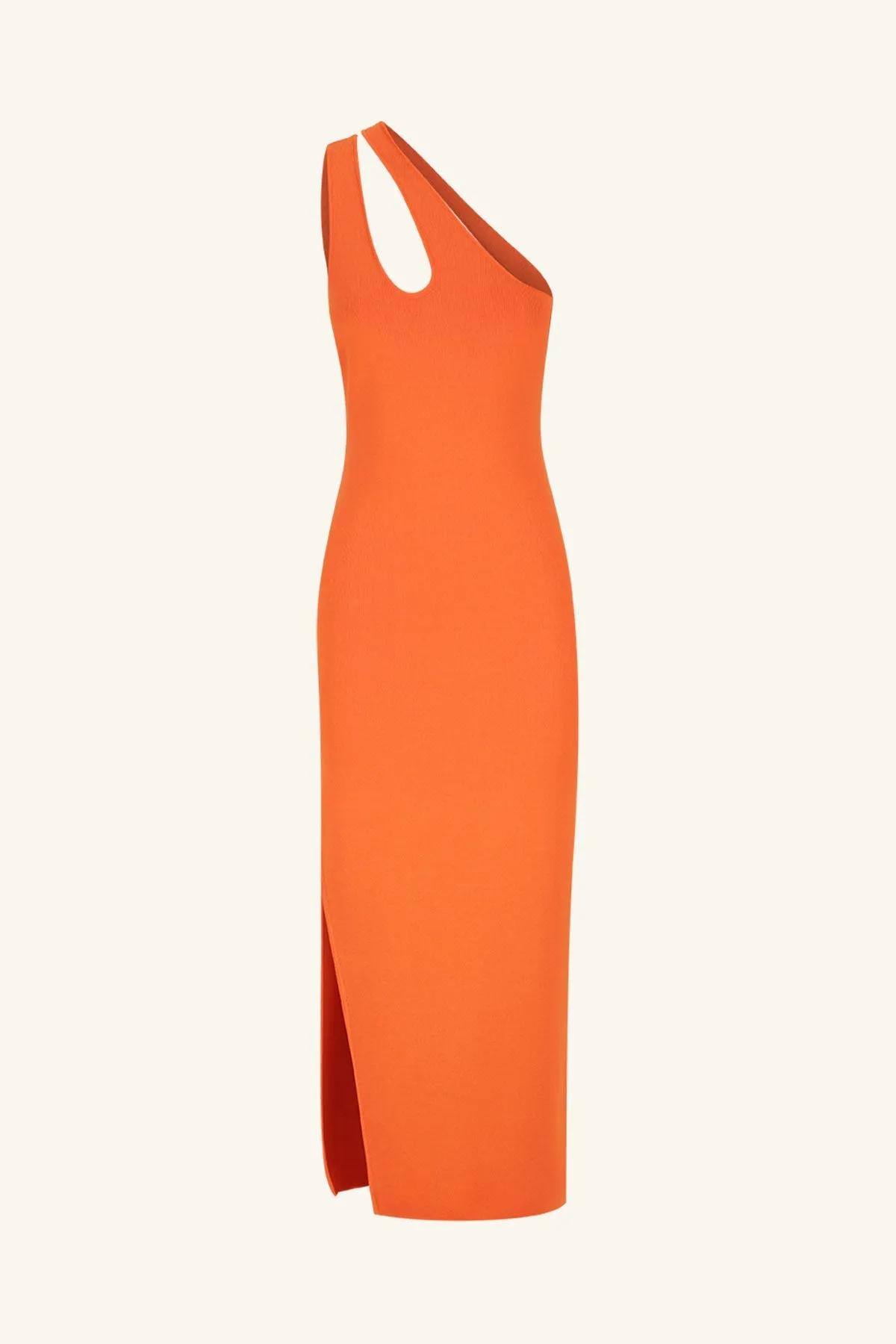 BASIC ONE SHOULDER OPEN BACK MIDI DRESS - TANGERINE