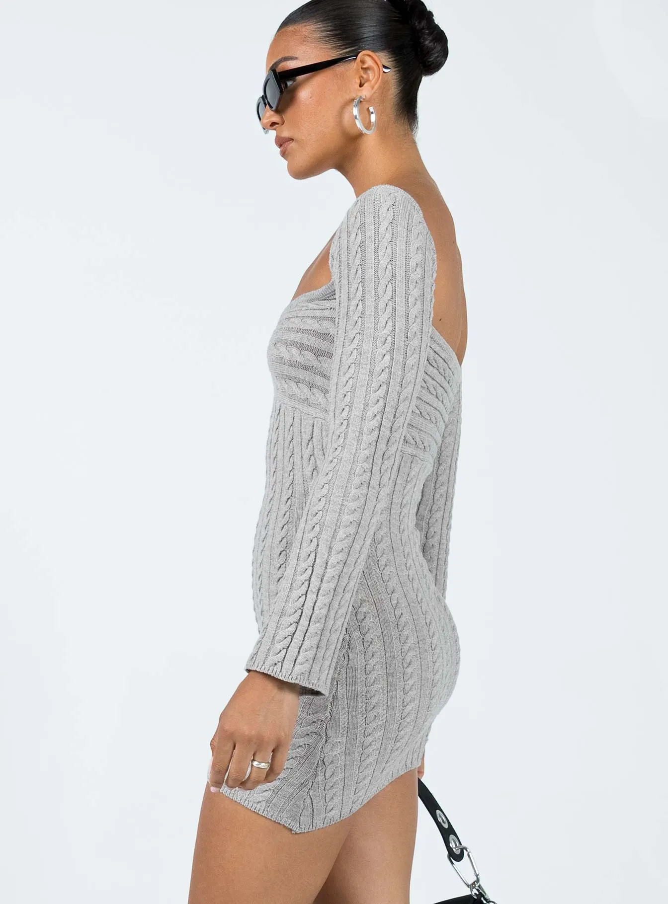 Bayard Off The Shoulder Knit Mini Dress Grey