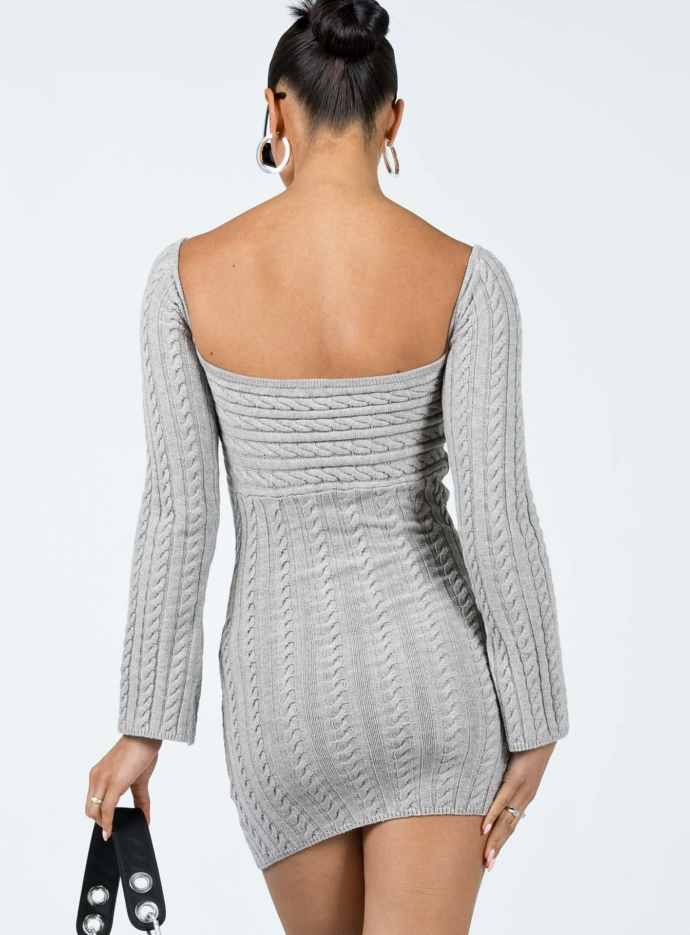 Bayard Off The Shoulder Knit Mini Dress Grey