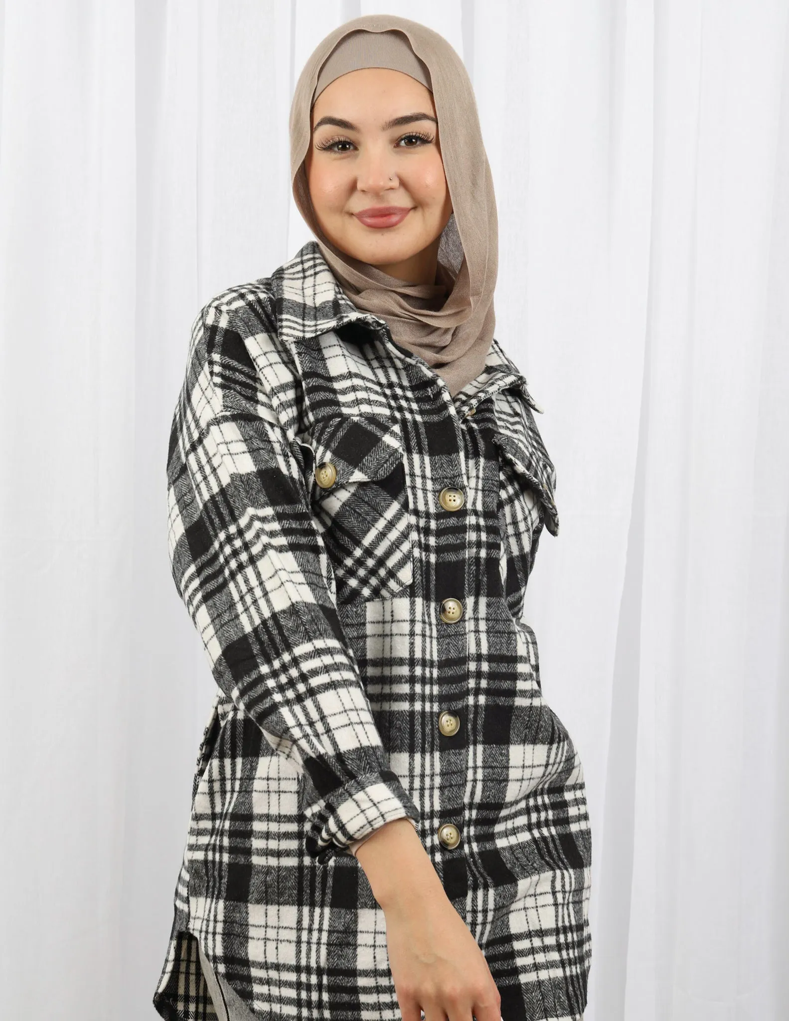 Black and White Checkered Shacket