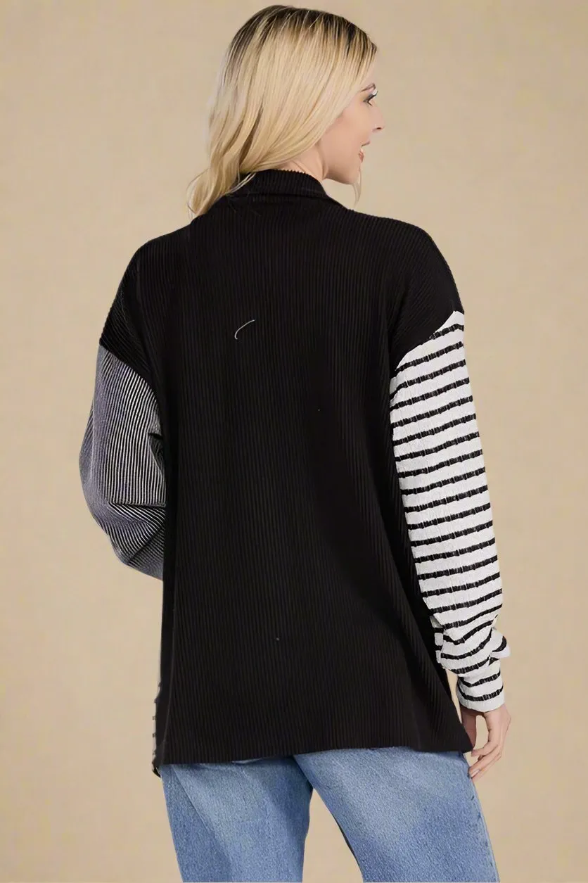 Black Striped Button Up Shacket