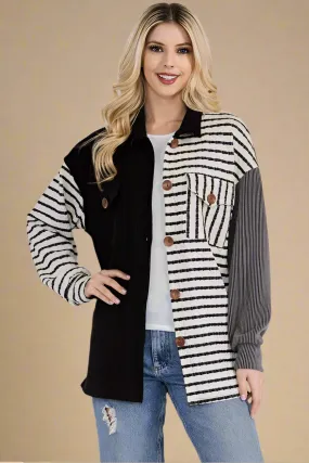 Black Striped Button Up Shacket