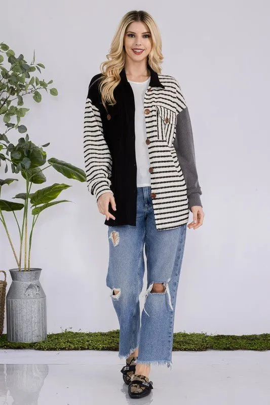 Black Striped Button Up Shacket