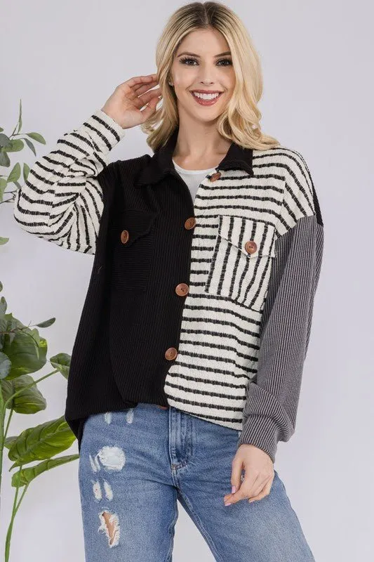 Black Striped Button Up Shacket