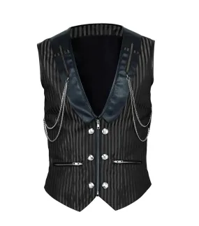 Black Stripes Brocade Silver Black Men's Waist Coat