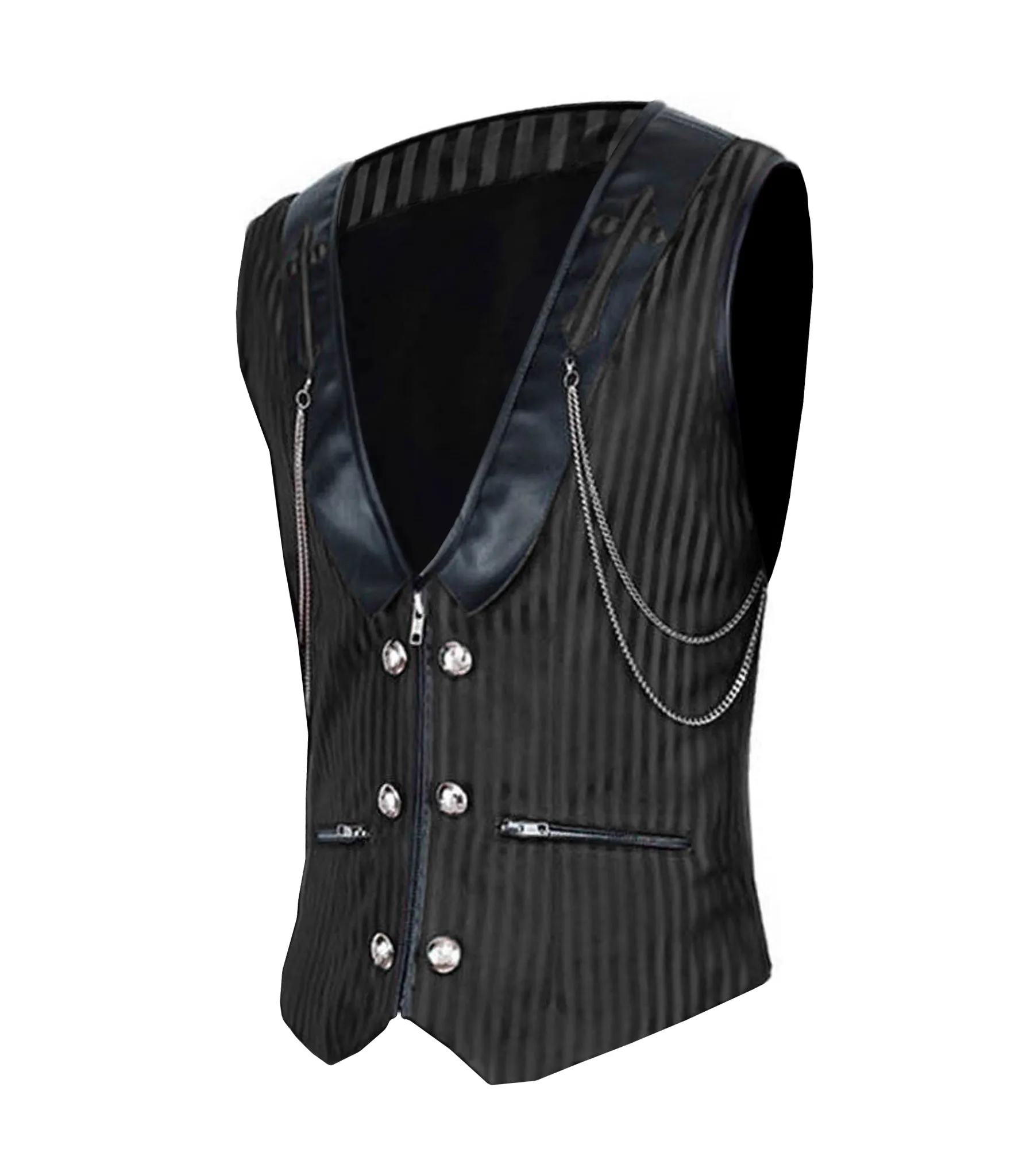 Black Stripes Brocade Silver Black Men's Waist Coat