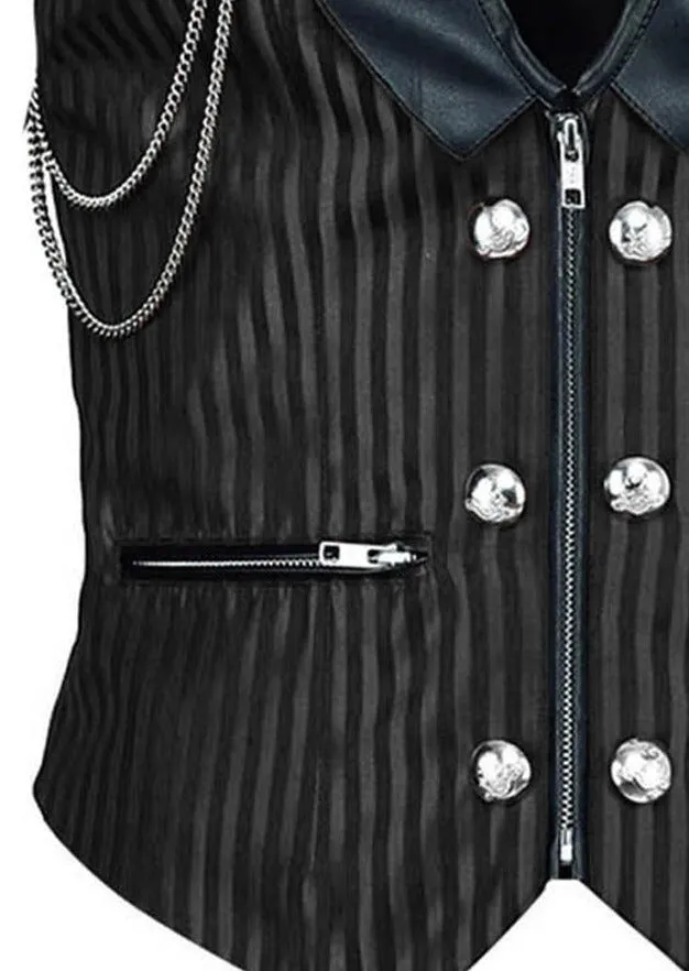 Black Stripes Brocade Silver Black Men's Waist Coat