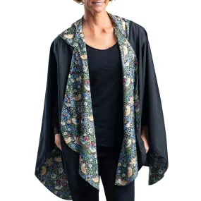 Black William Morris Strawberry Thief Womens Rain Cape