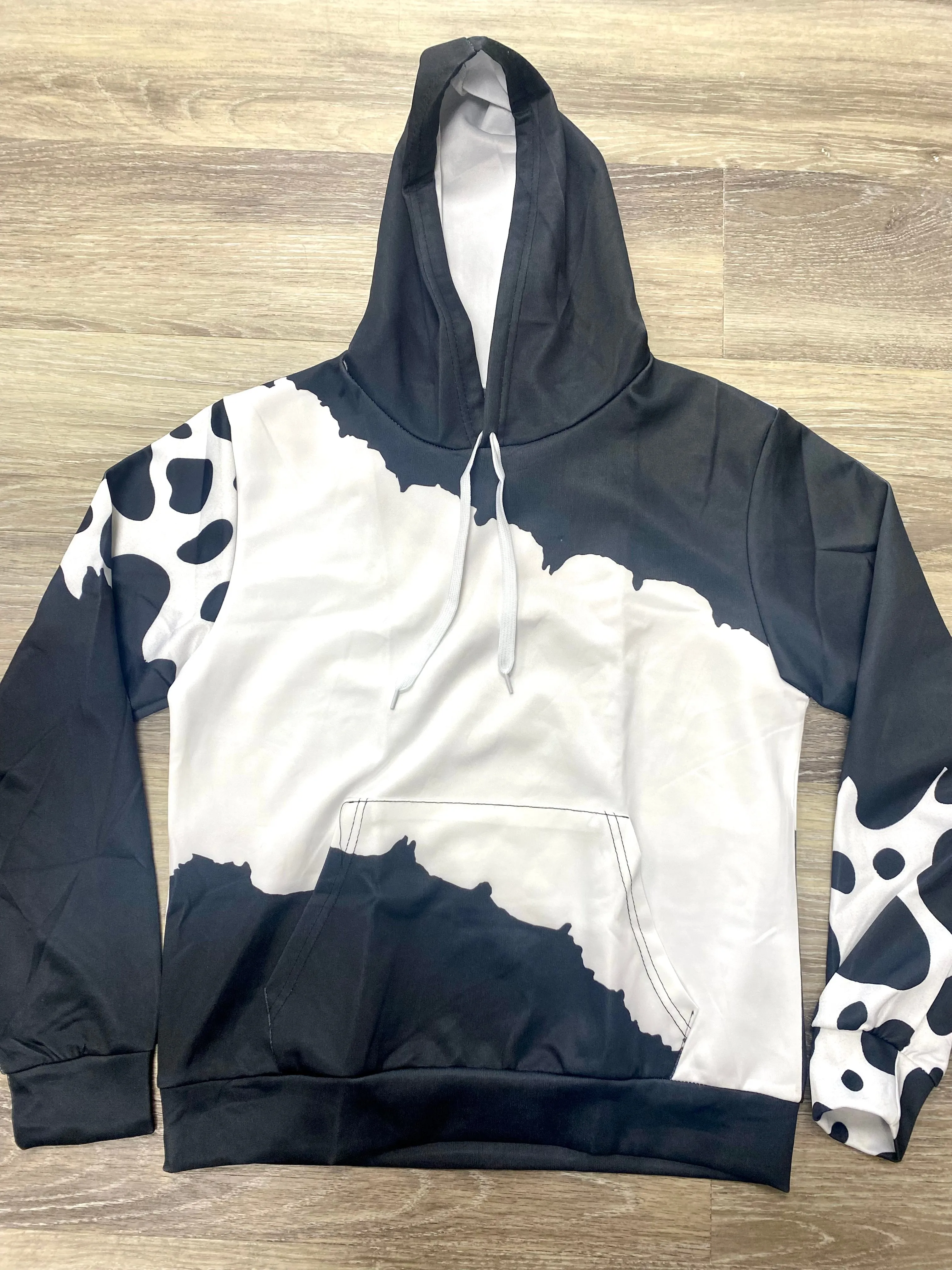 Black/White Cow Print Faux Bleached Hoodie