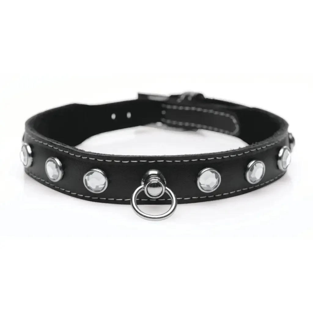 Bling Vixen Leather Choker With Rhinestones - Clear